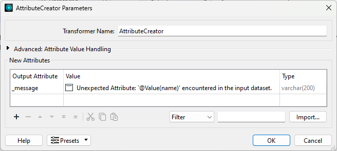 AttributeCreator parameters